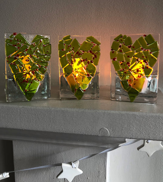 Festive Heart Mosaic Candle Holder