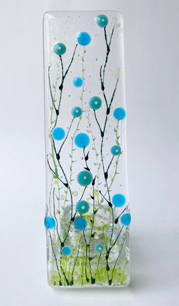 Tall Turquoise Flowers Candle Holder