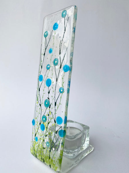 Tall Turquoise Flowers Candle Holder