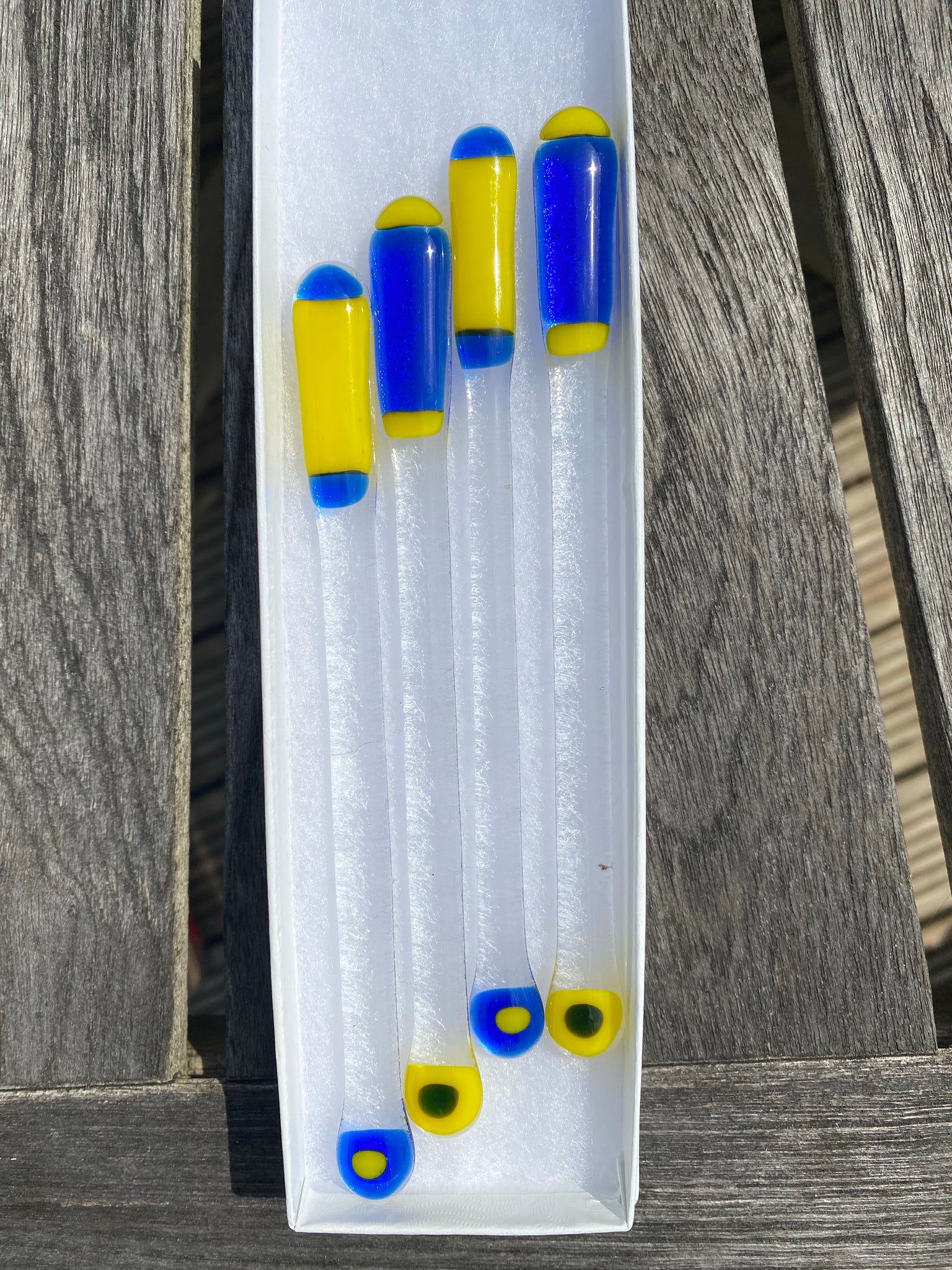 Blue and yellow stripe Swizzle Sticks
